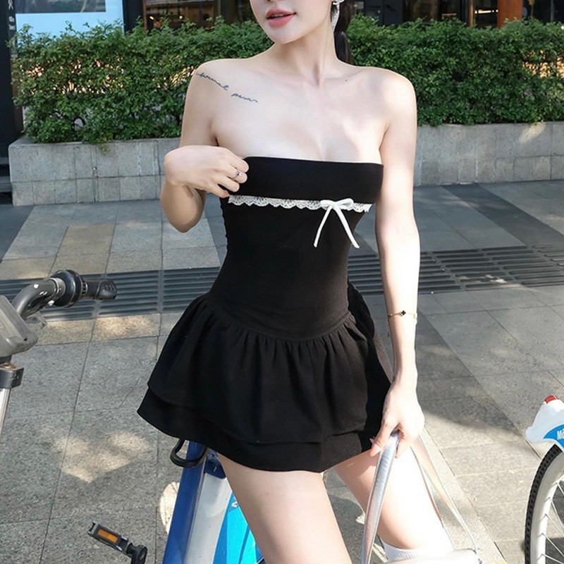 跨境2026欧美风夏季新款女装纯色修身时尚一字领裹胸露背连衣裙女